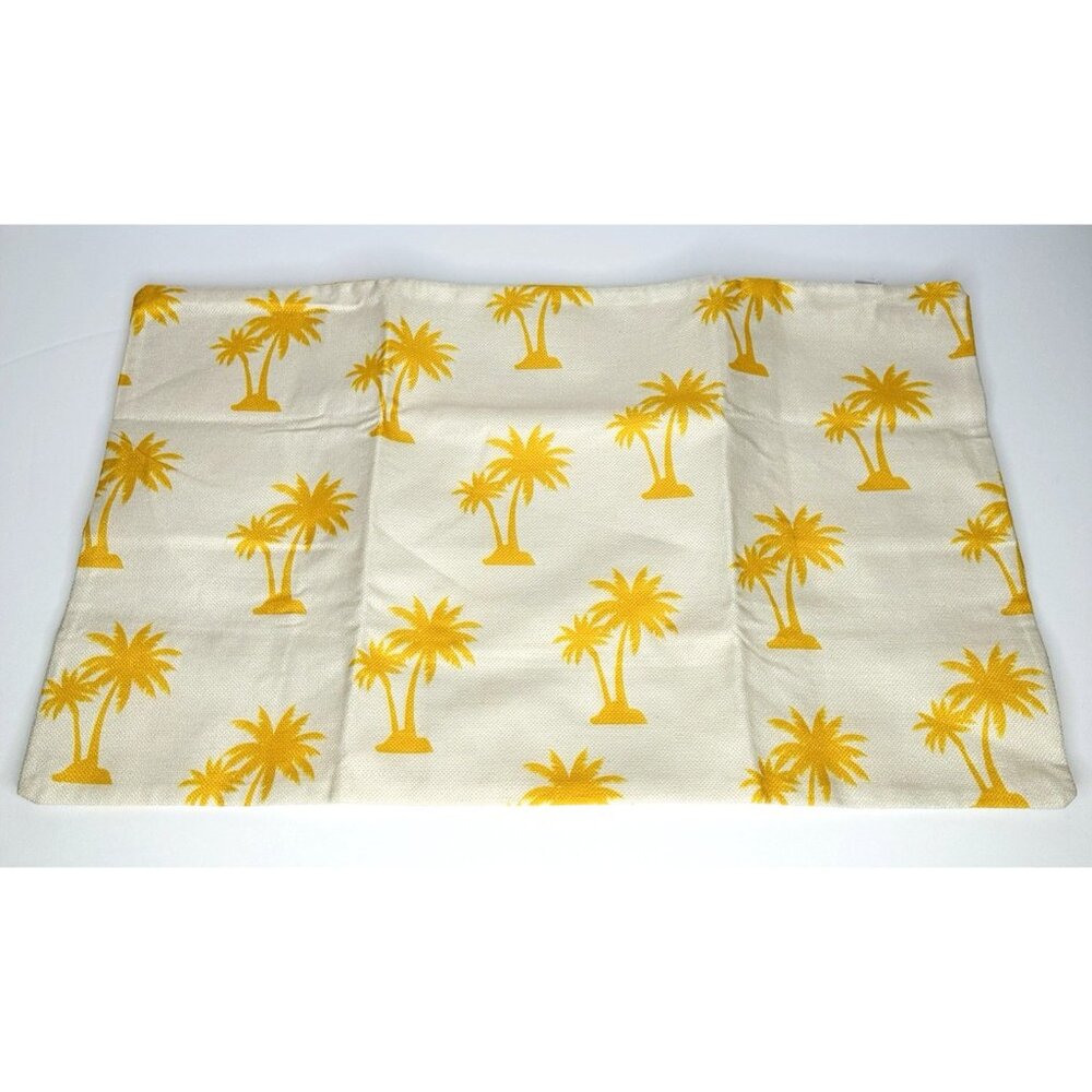 NEW! Pillow Cover Palm Trees Yellow Beige Woven Canvas Rectangle 20x12” Zipper